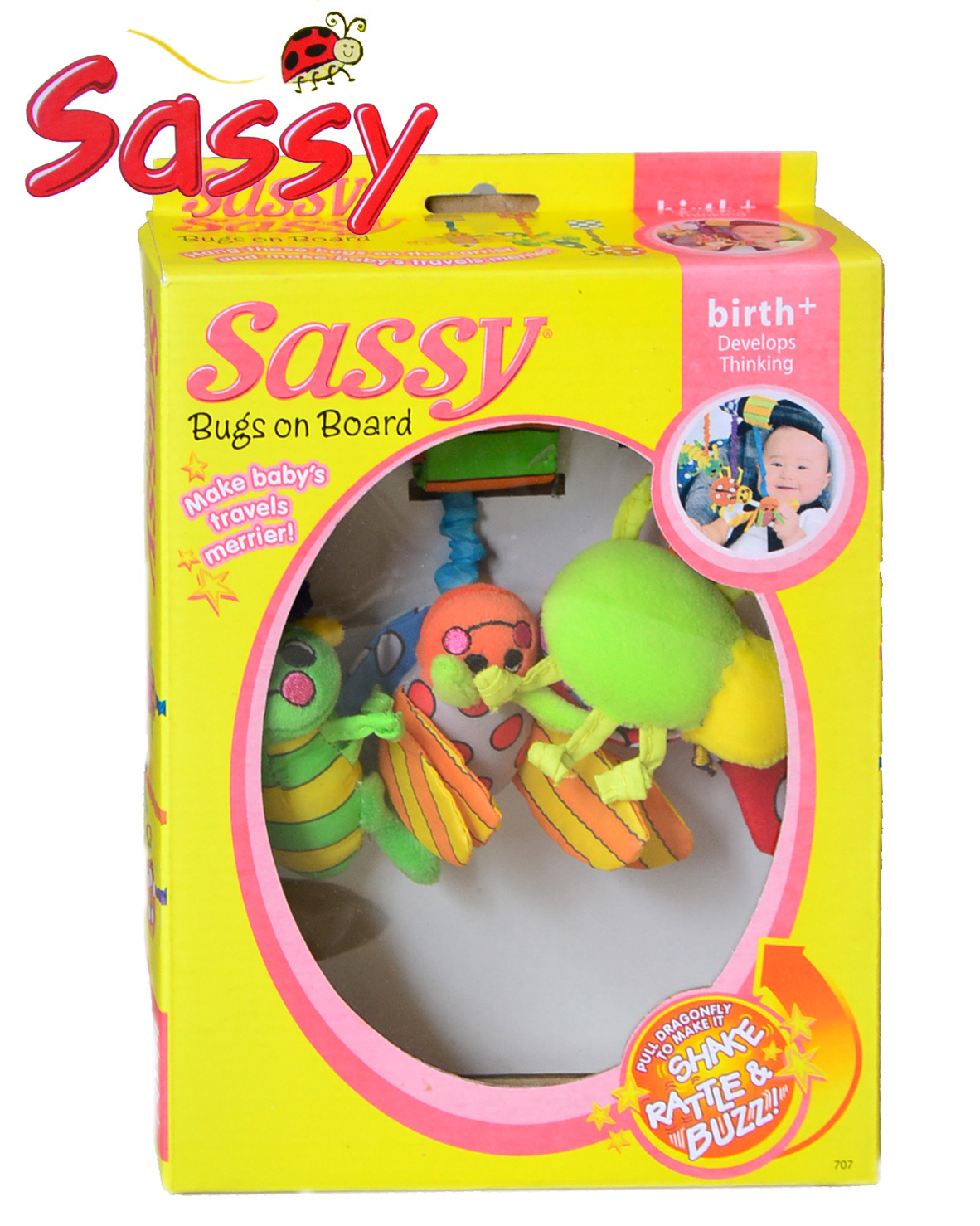 Sassy サッシー バグズ オン ボード 3コセット マジックテープつきのお出かけ用おもちゃのセット Cochi Ka Ka 東風かか