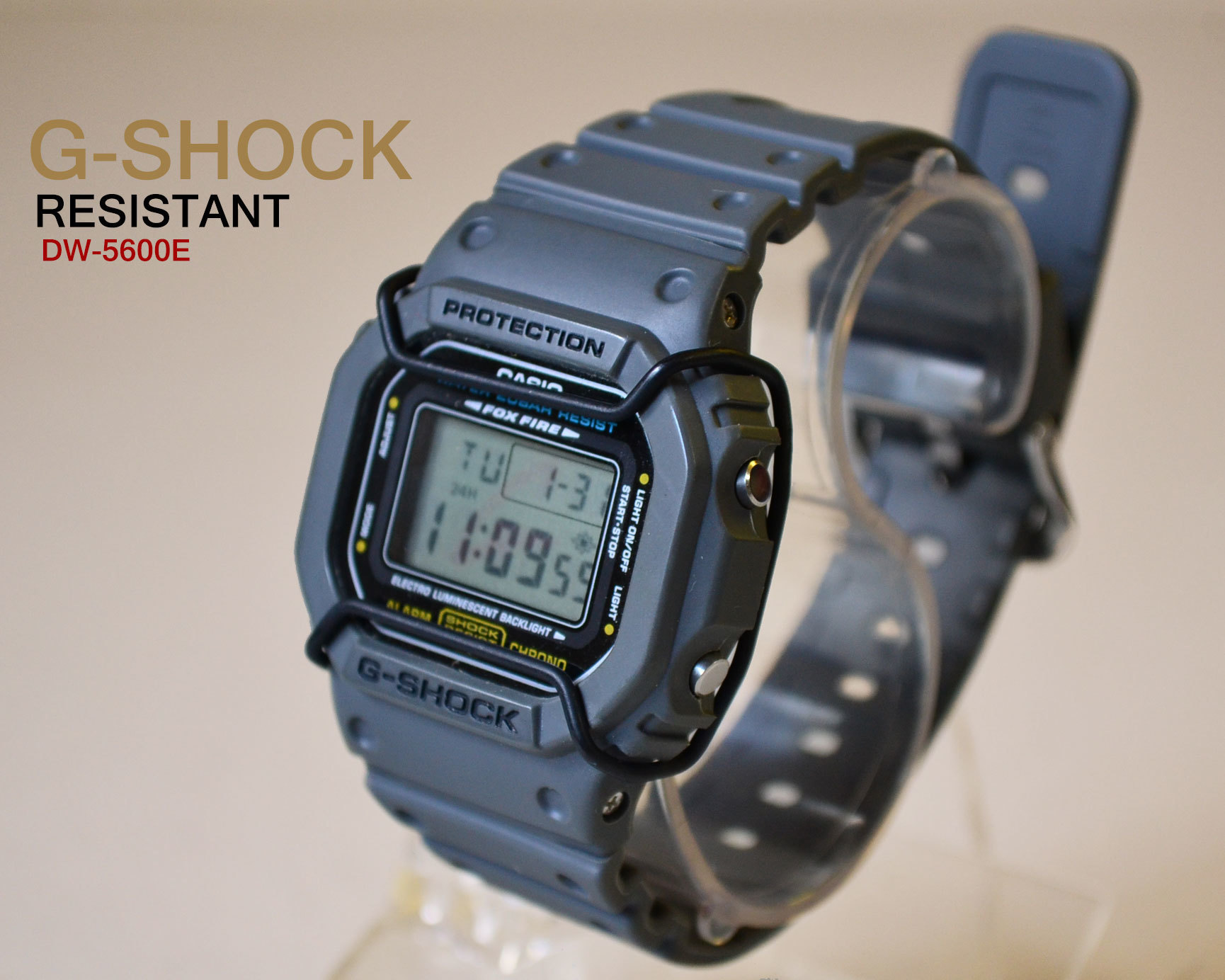 1円スタートG-SHOCK DW-5600ED-8 プロテクター・グレー ELバックライト